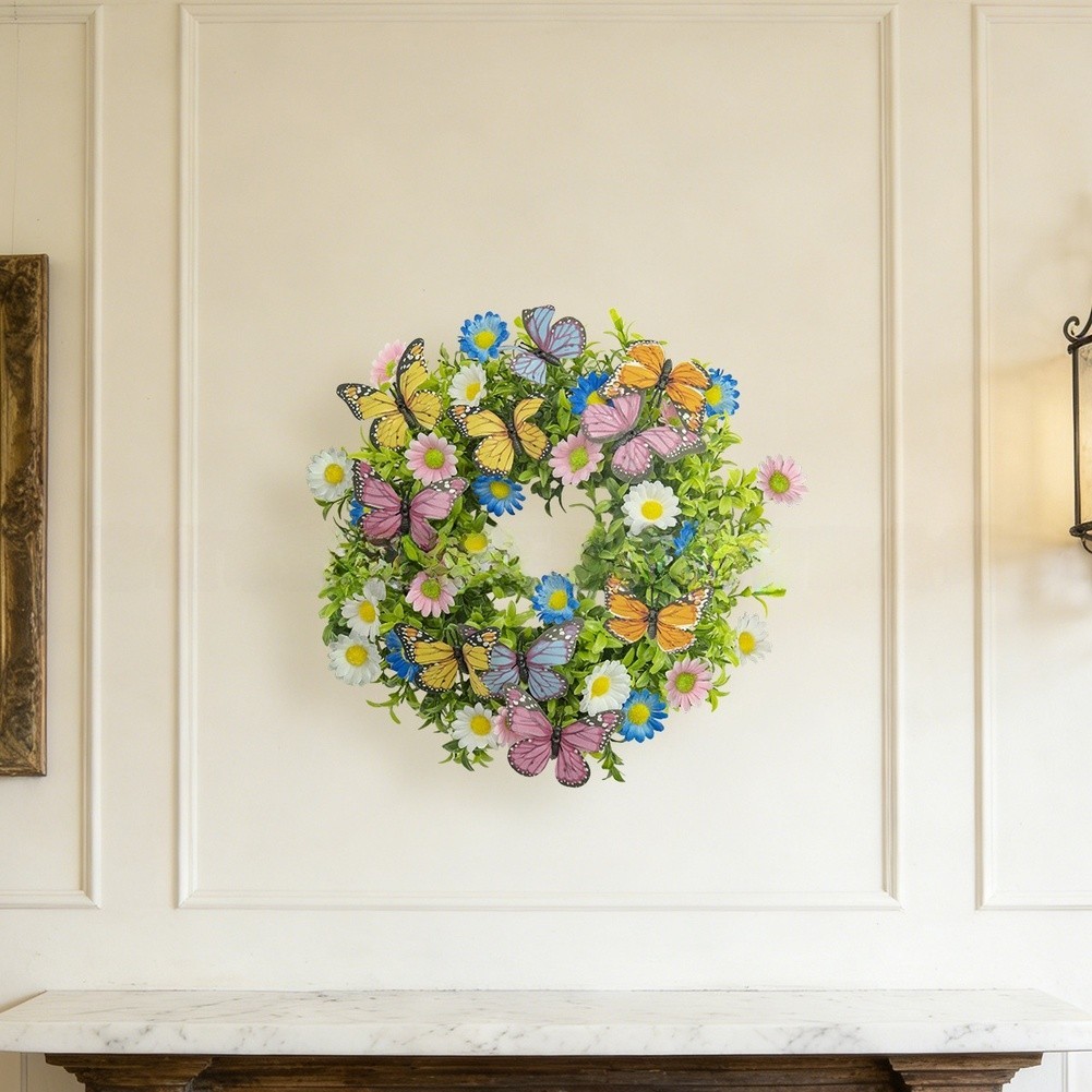 Lightweight 180g Spring Wreath Butterflies Daisies Eucalyptus 35cm For Home Use