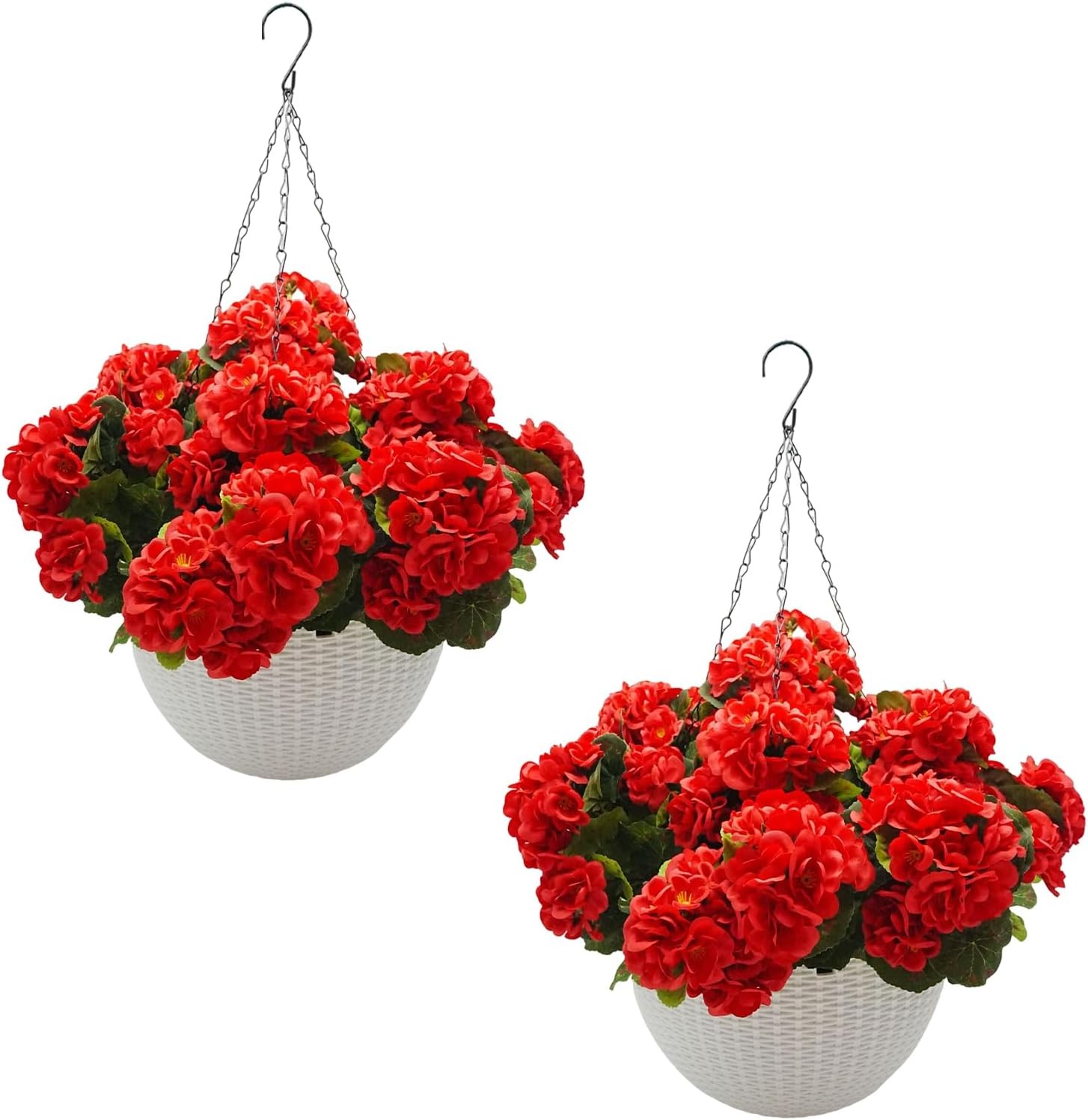 2Pcs Artificial Geranium Hanging Baskets Faux Flowers Indoor Outdoor Display