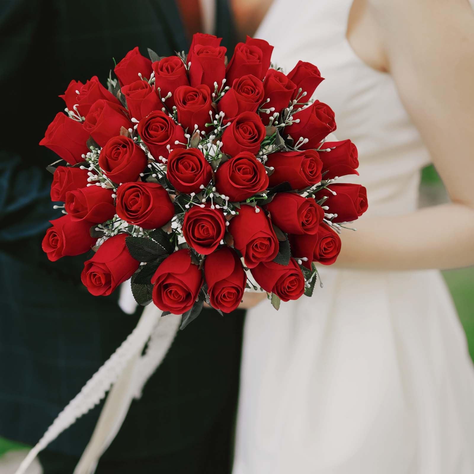 36 Blooms Velvet Artificial Roses, 2 Bouquets Red Roses Faux Silk Flowers for…
