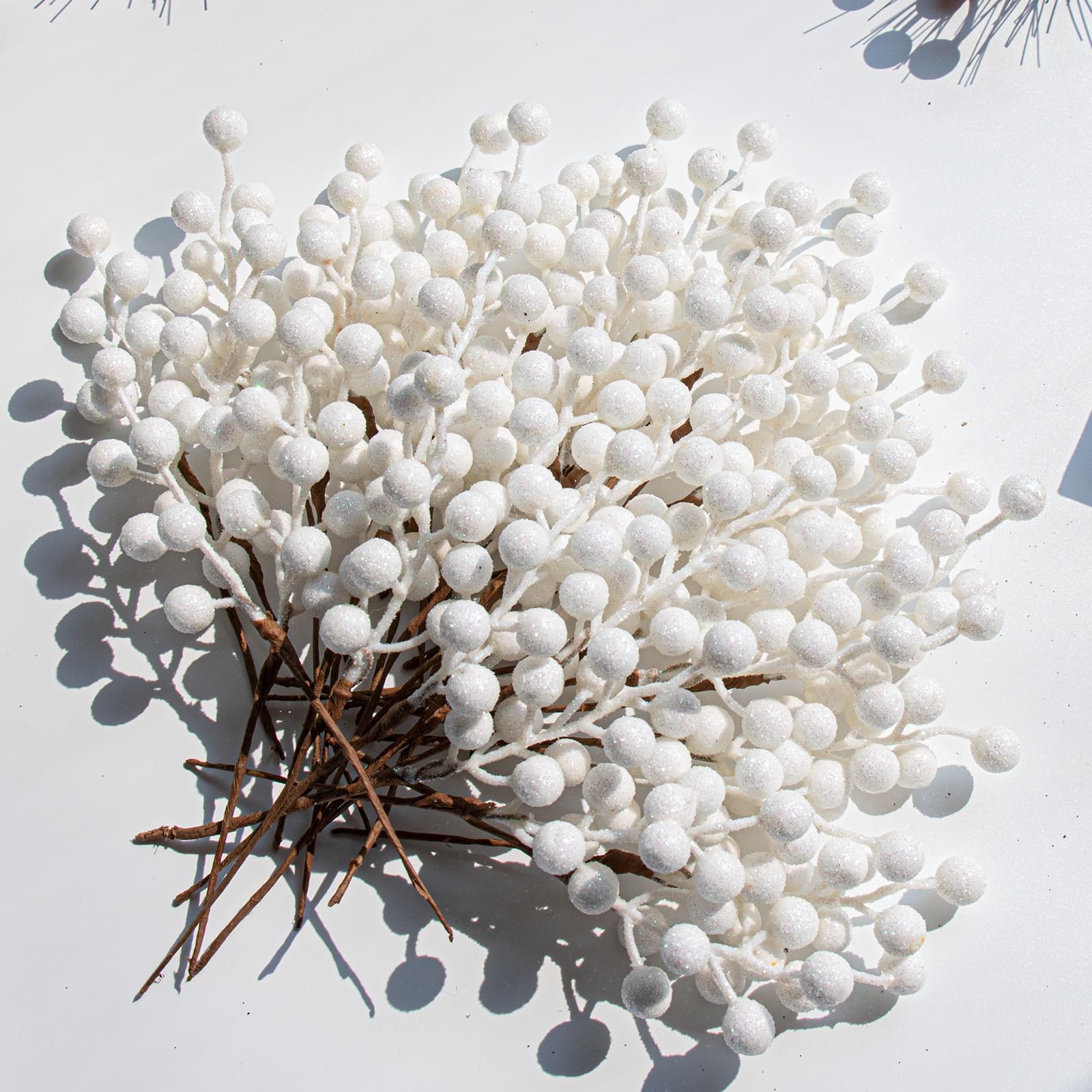32 Pack Glitter Christmas Picks 6.5 Inch Christmas Berry Stems White Artifici…