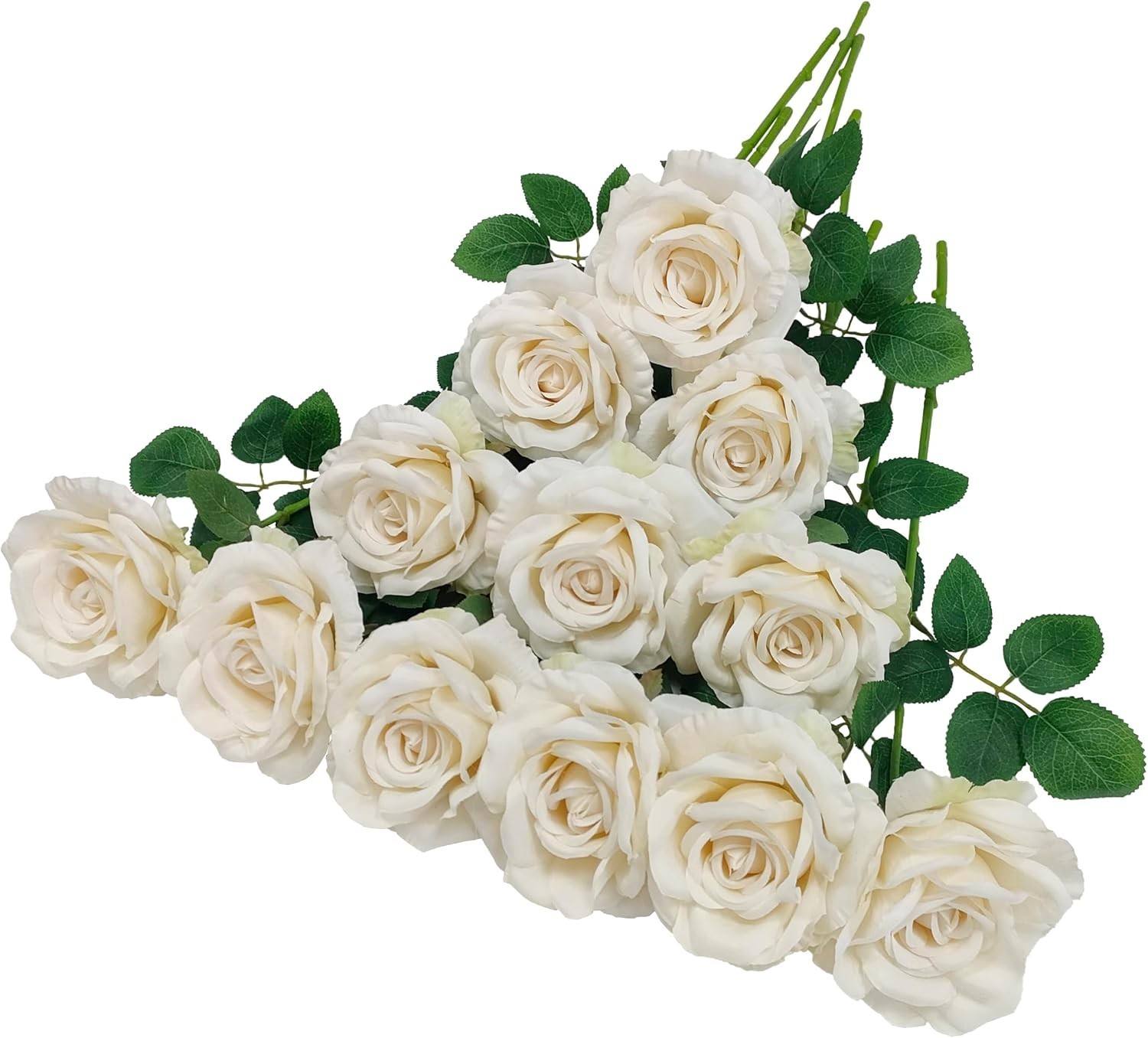 12 Pcs Ivory Artificial Roses – Stunning Faux Silk Flowers for Home Decor