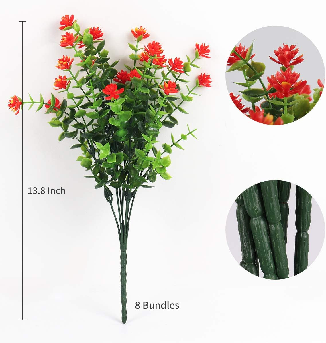 Artificial Flowers Outdoor Fake Flowers，8 Bundles outside Face Mums Fake Summer