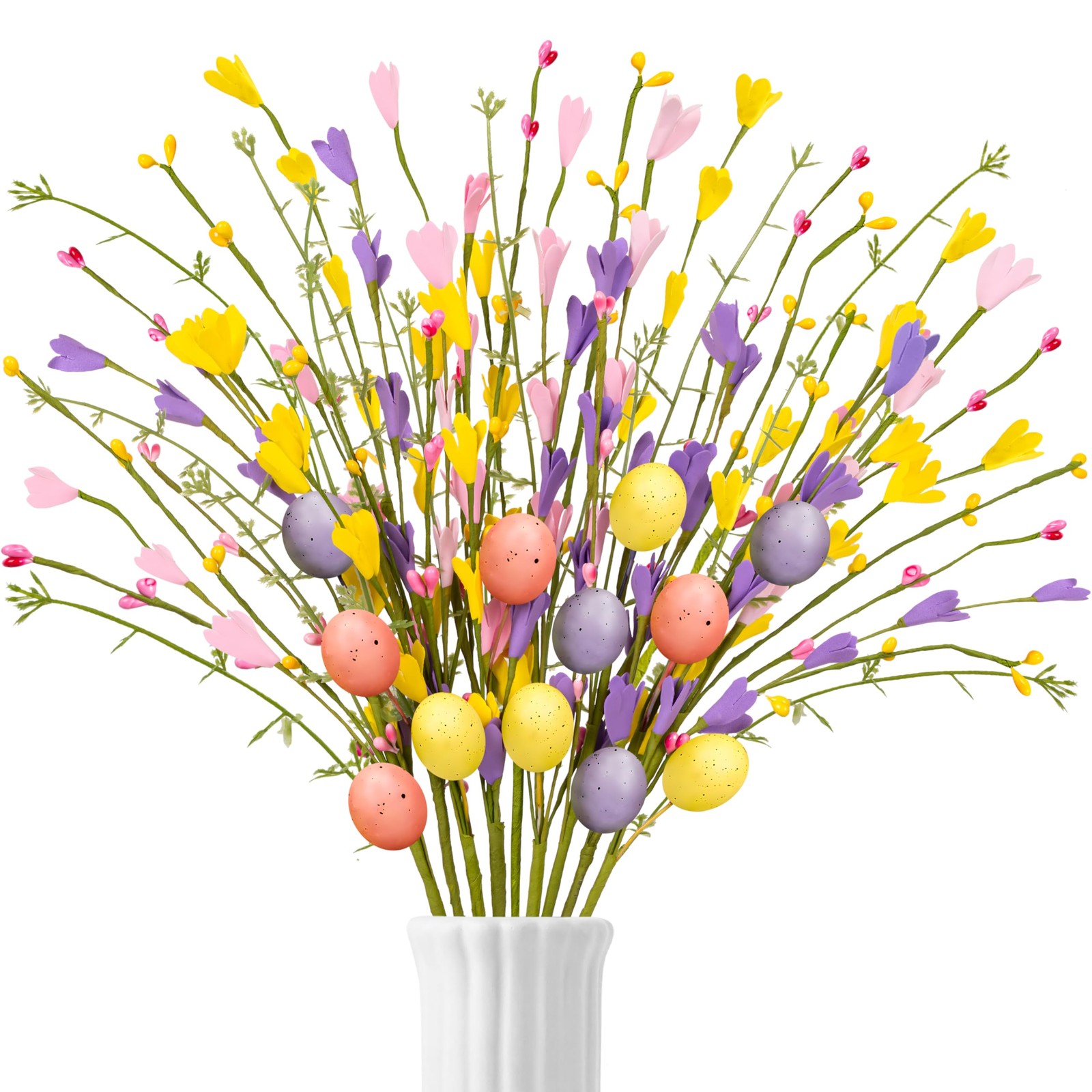 15PCS Easter Decorations Egg Picks – Spring Artificial Floral Stems Decor Flo…