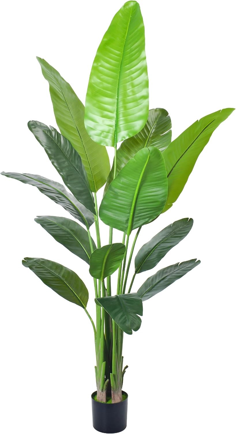 6FT Artificial Bird of Paradise Plant,Faux Palm Tree Potted Plant with Real