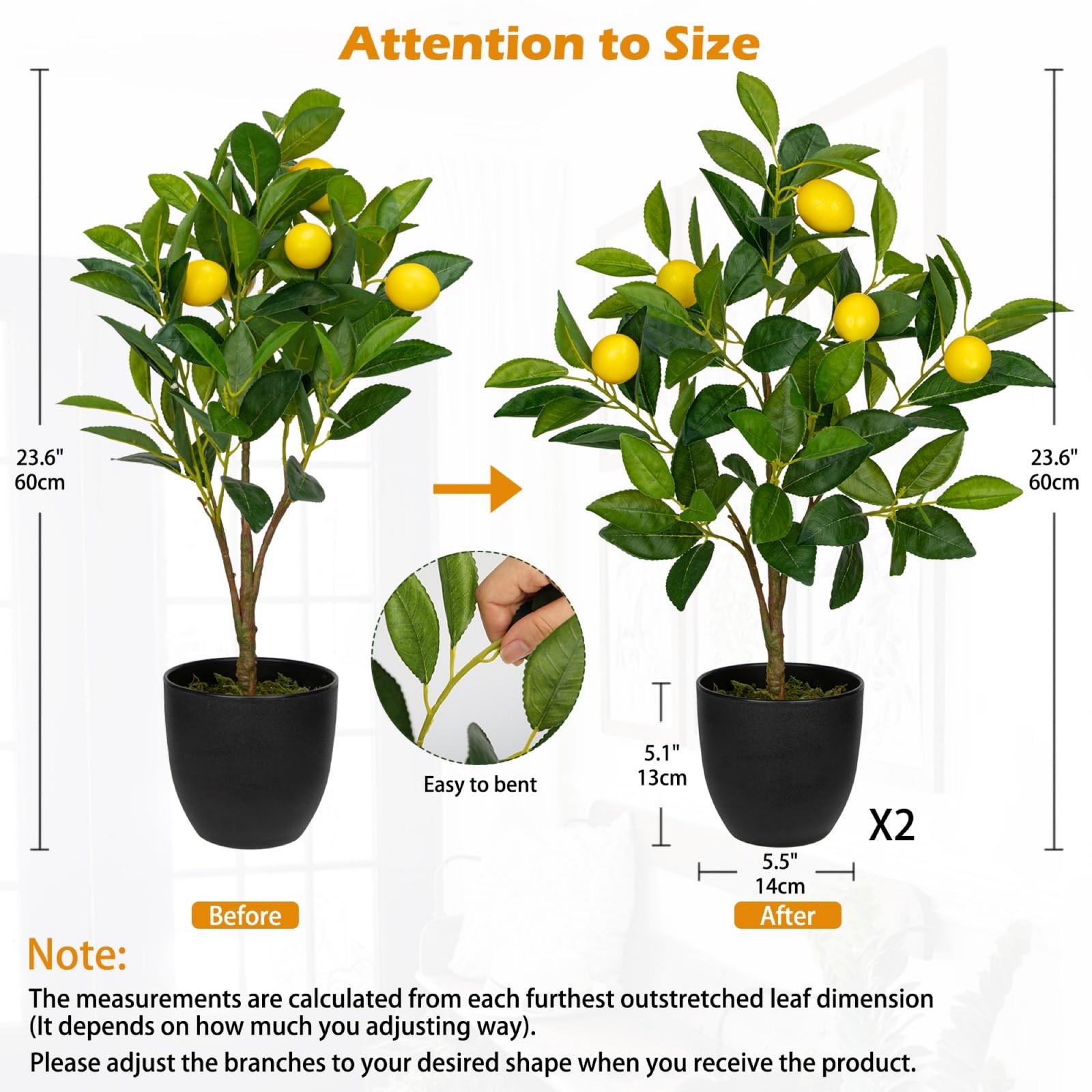 Home Flourish Artificial Lemon Tree Set Faux Citrus Plant Home Decor