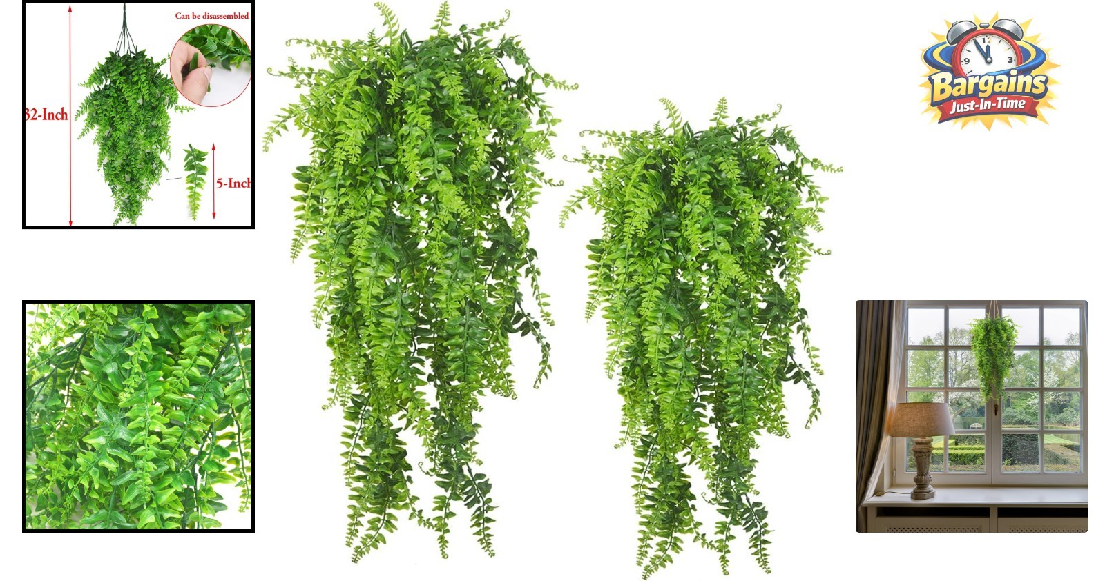 Vivid 32″ Artificial Hanging Ferns – 2 Pack, Perfect for Indoor & Outdoor Use