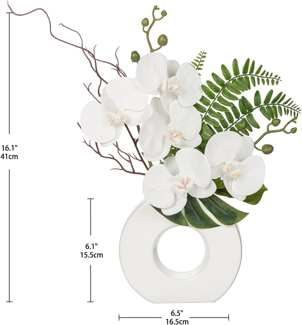 16.1” Artificial Orchid Flowers White Orchid with White Ceramic Vase Phalaenops