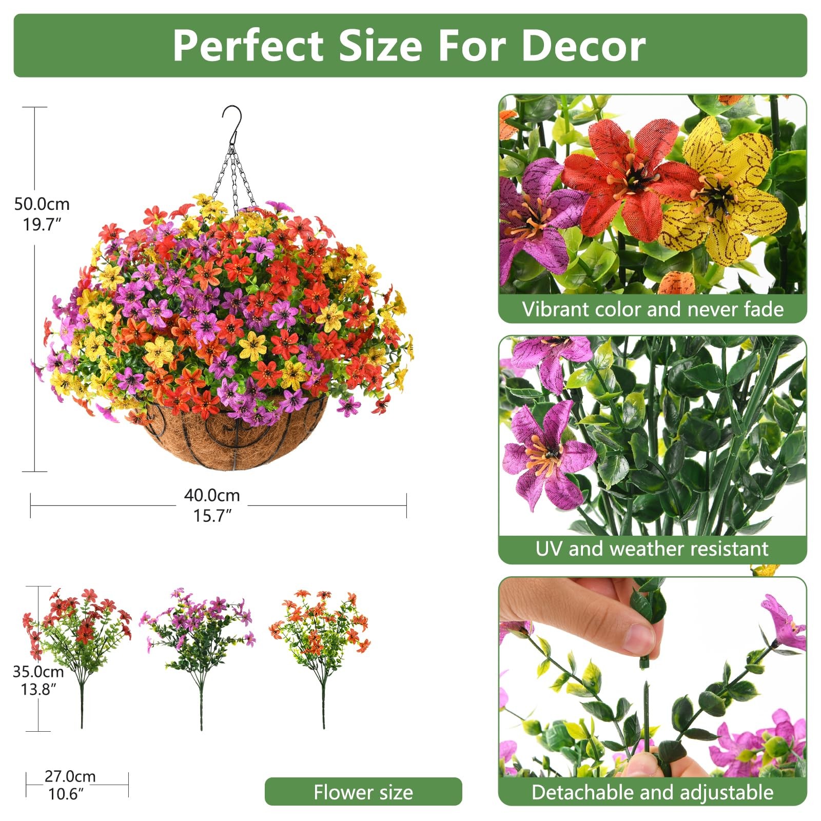 Artificial Flowers Fake Hanging Basket for Outdoor Spring Summer Decoration, …