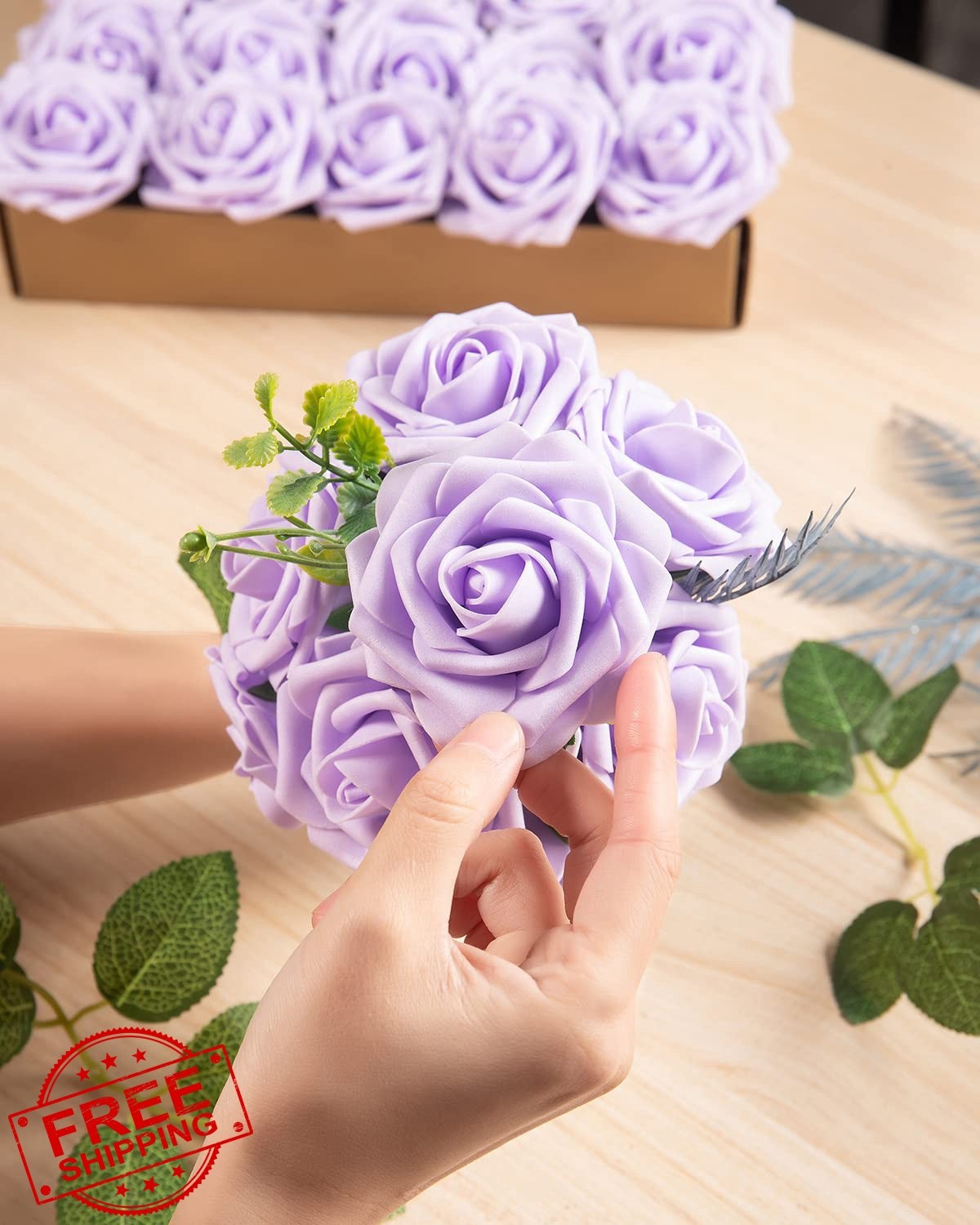 DuHouse Lilac 25pcs Artificial Roses w/ Stems