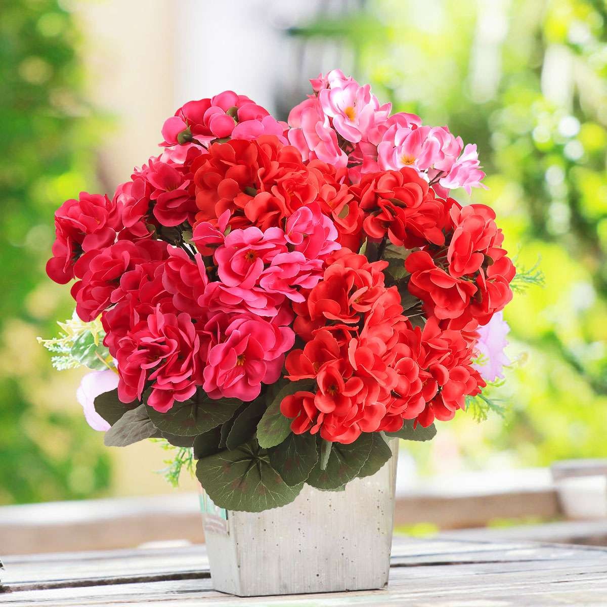 1-3 Pcs Artificial Geraniums Silk Flowers Outdoor Artificial Geranium Bush Red
