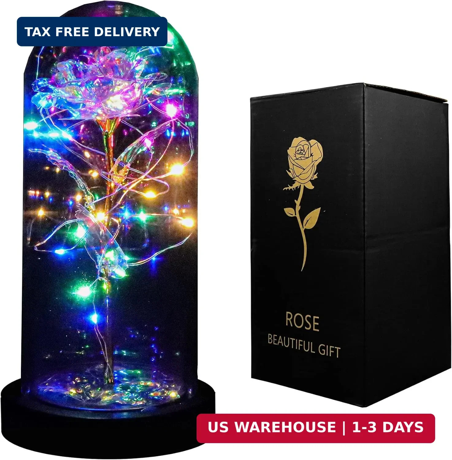 INOGIH Galaxy-Artificial Rose-Flowers-Forever Enchanted Rose with Colorful LED L