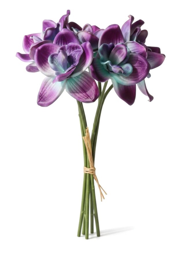 Artificial Purple Teal Orchids 5 Stems Faux Flowers Tropical Decor Wedding Craft