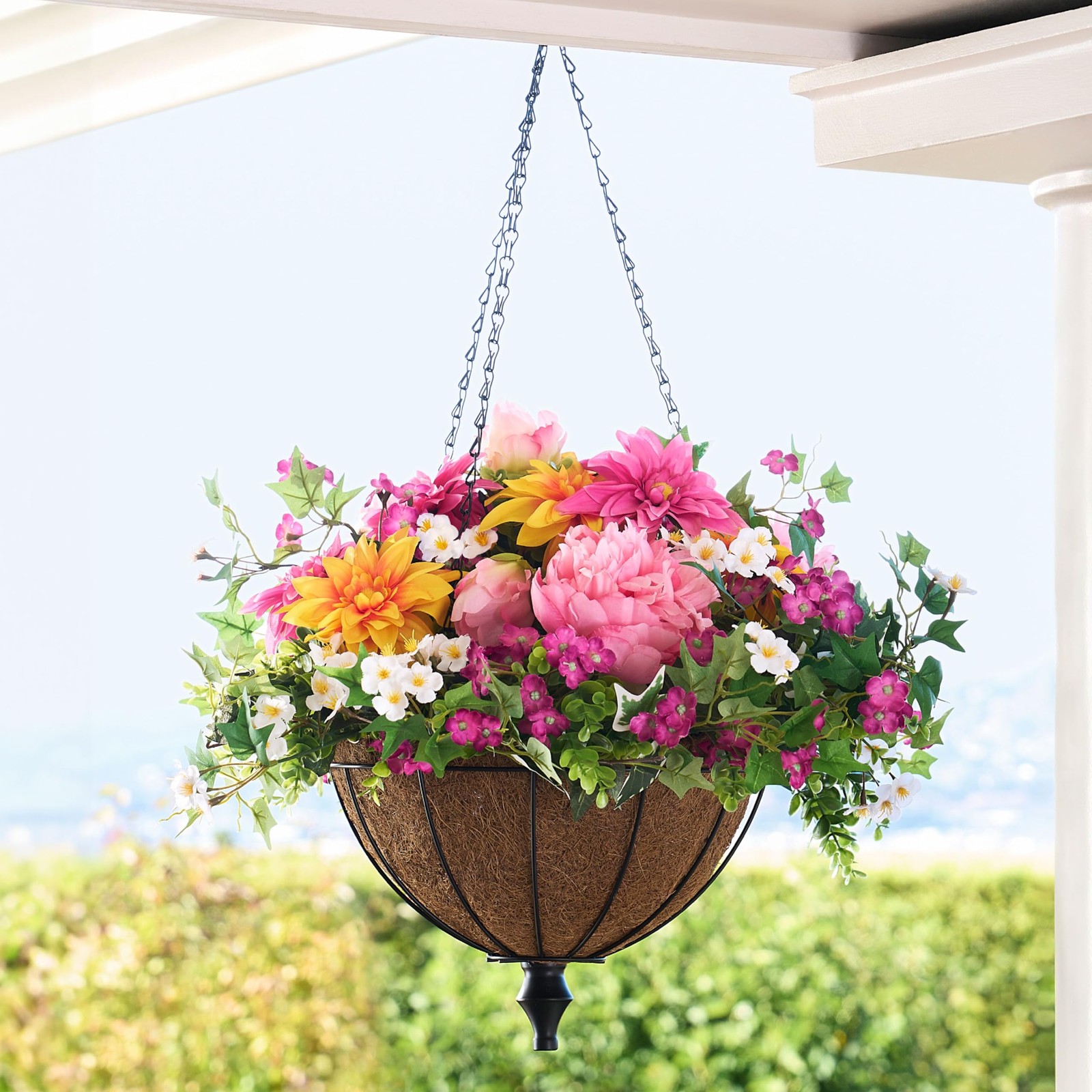 Outdoor Radiant Peony Spring & Summer Hanging Basket – 26″ Premium UV-Protect…