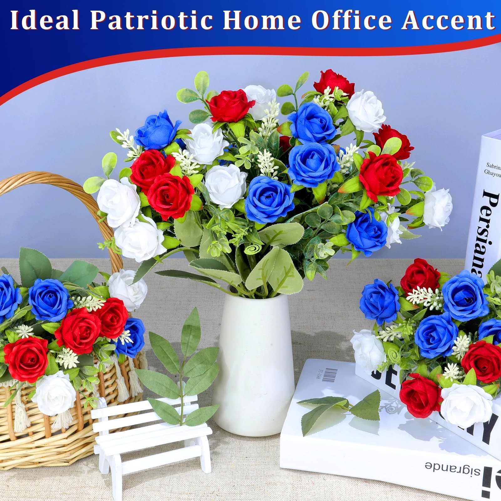 4 Bouquets Artificial Red White and Blue Patriotic Flowers 4th of July Decora…
