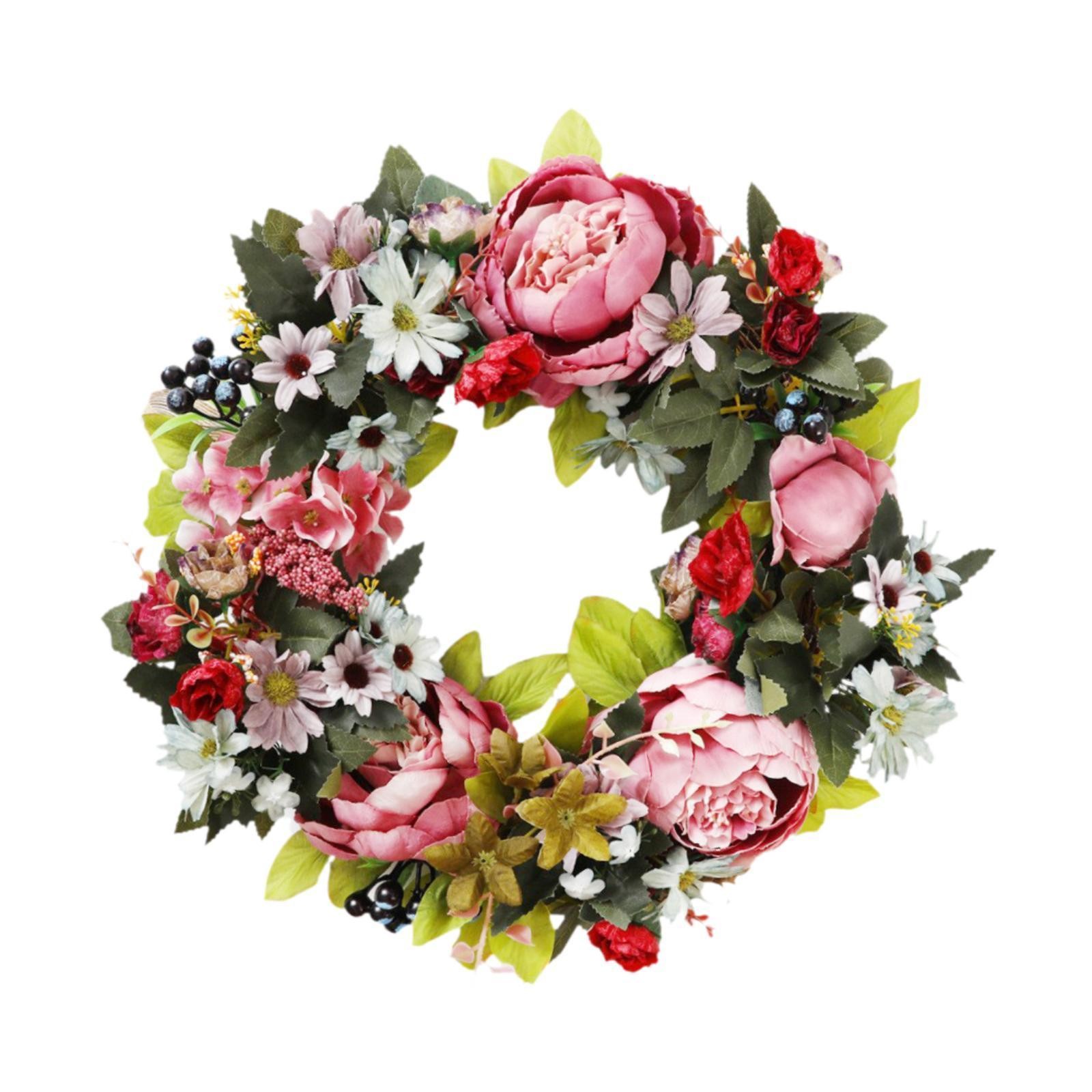 Artificial Peony Wreath Garland 15.75inch Spring Wreath for Front Door