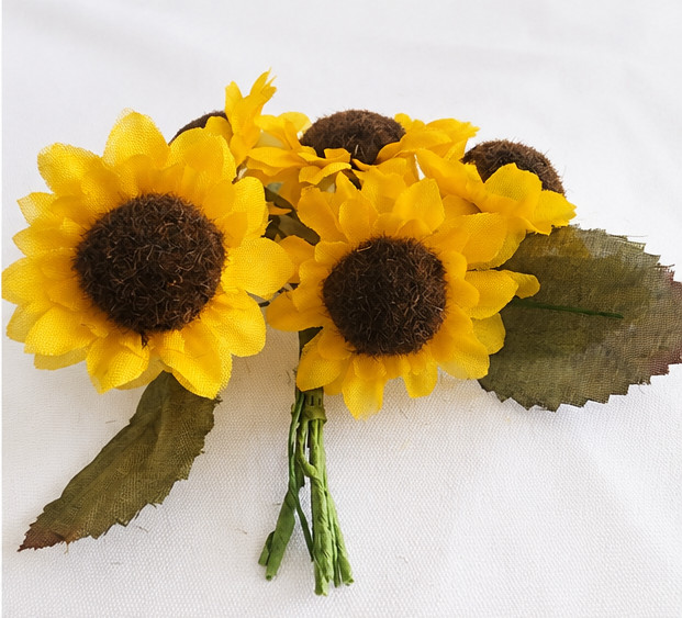 Vintage Silk Sunflower Pick 6 Flowers Rustic Wreath Floral Supply Wedding Decor