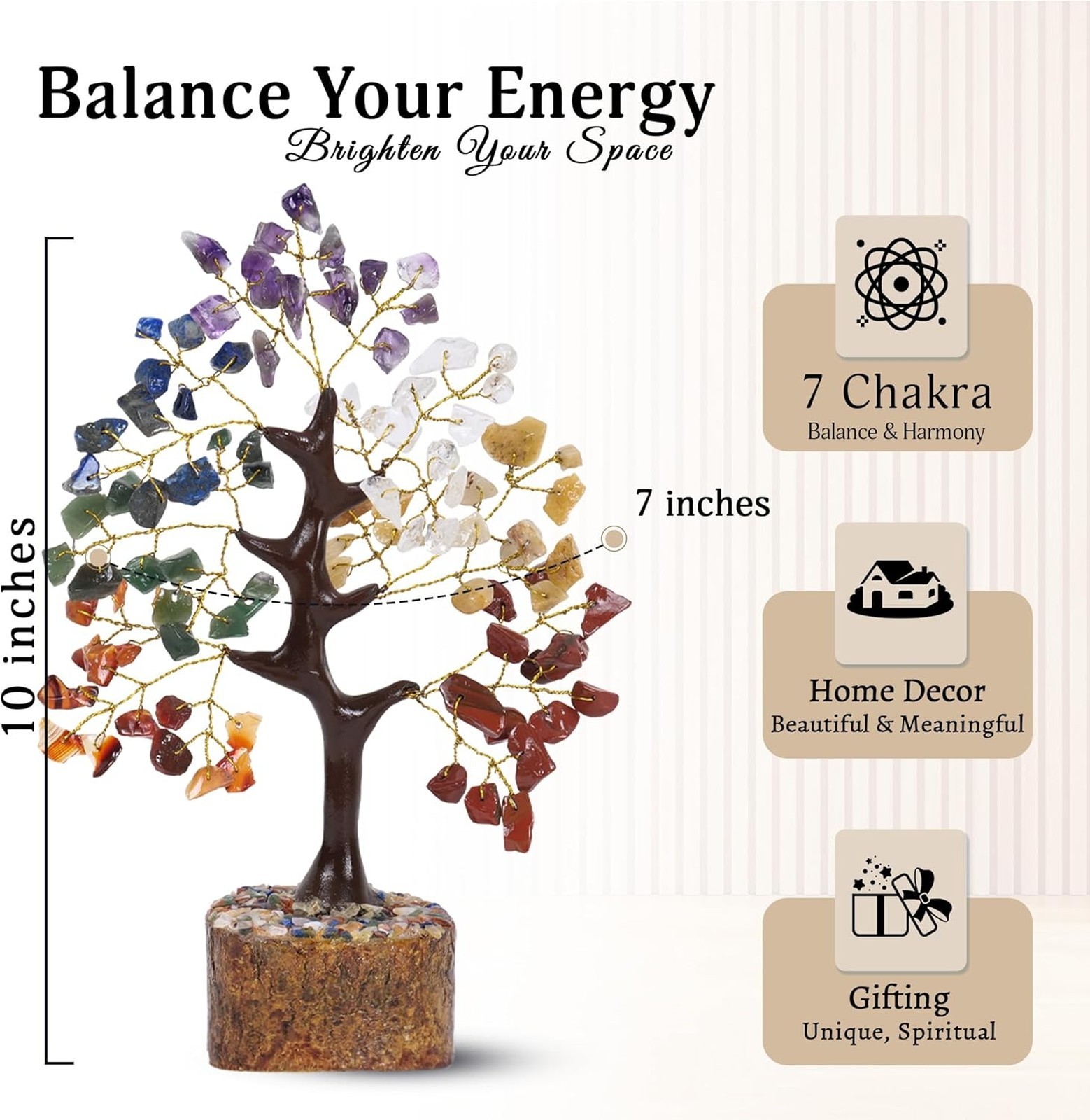Seven Chakra Crystal Tree, Gemstone Money Tree, Home Office Decor, Healing