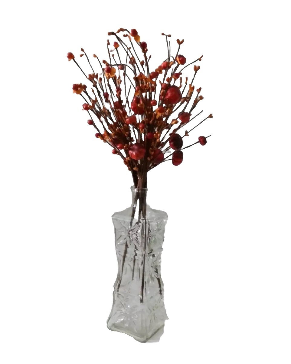 6 PCS Artificial Berry PumpkinStem Orange RedBerry Pick Autumn Vase Not Included