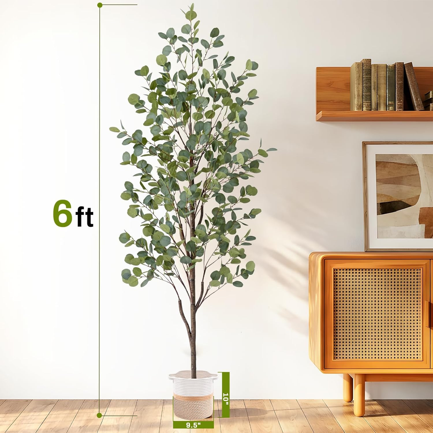 Waipfaru 6FT Fake Eucalyptus Tree with Natural Wood Trunk, Artificial Eucalyptus