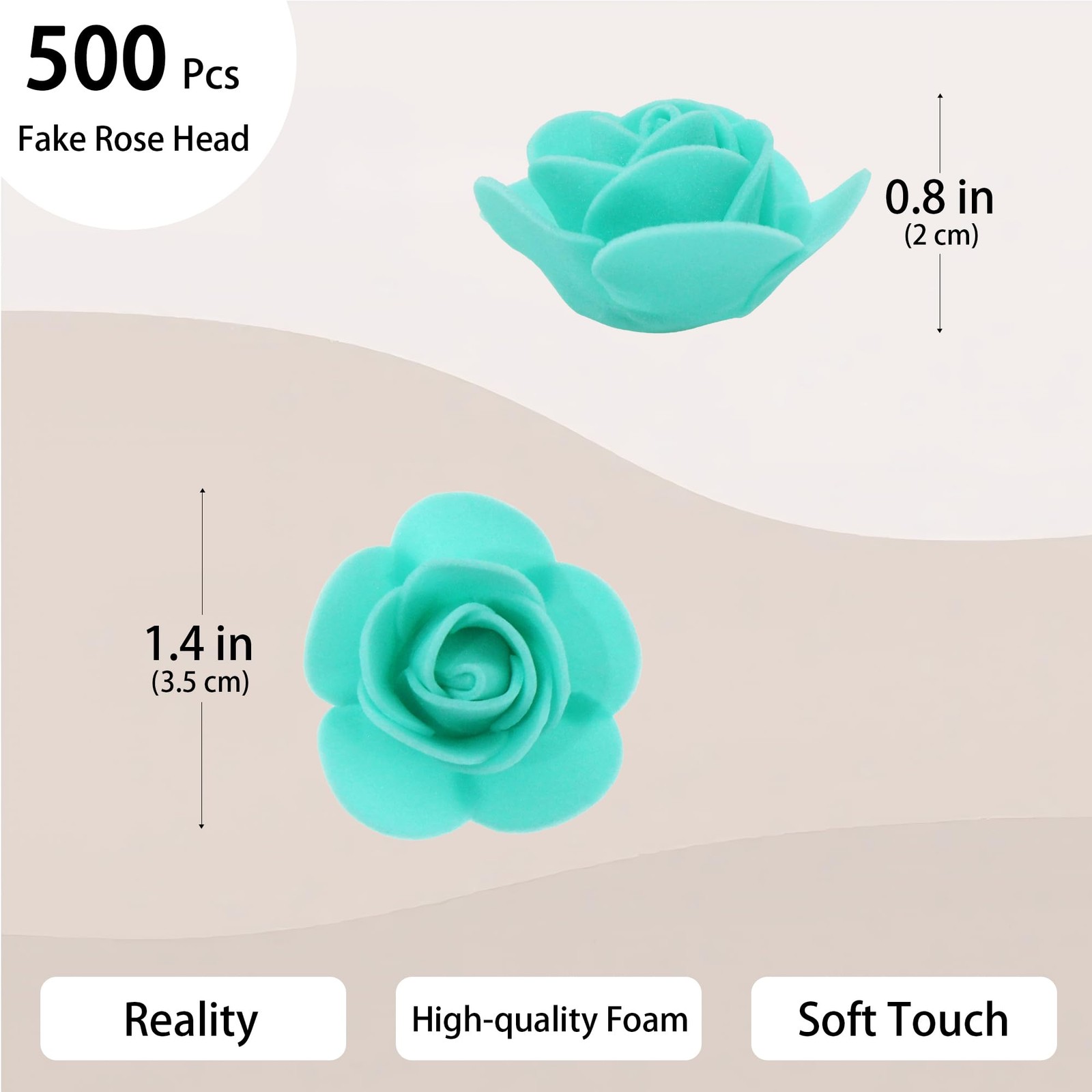 500 PCS 1.4 Inch Mini Artificial Flowers Head Bulk Faux Foam Rose Teal Green
