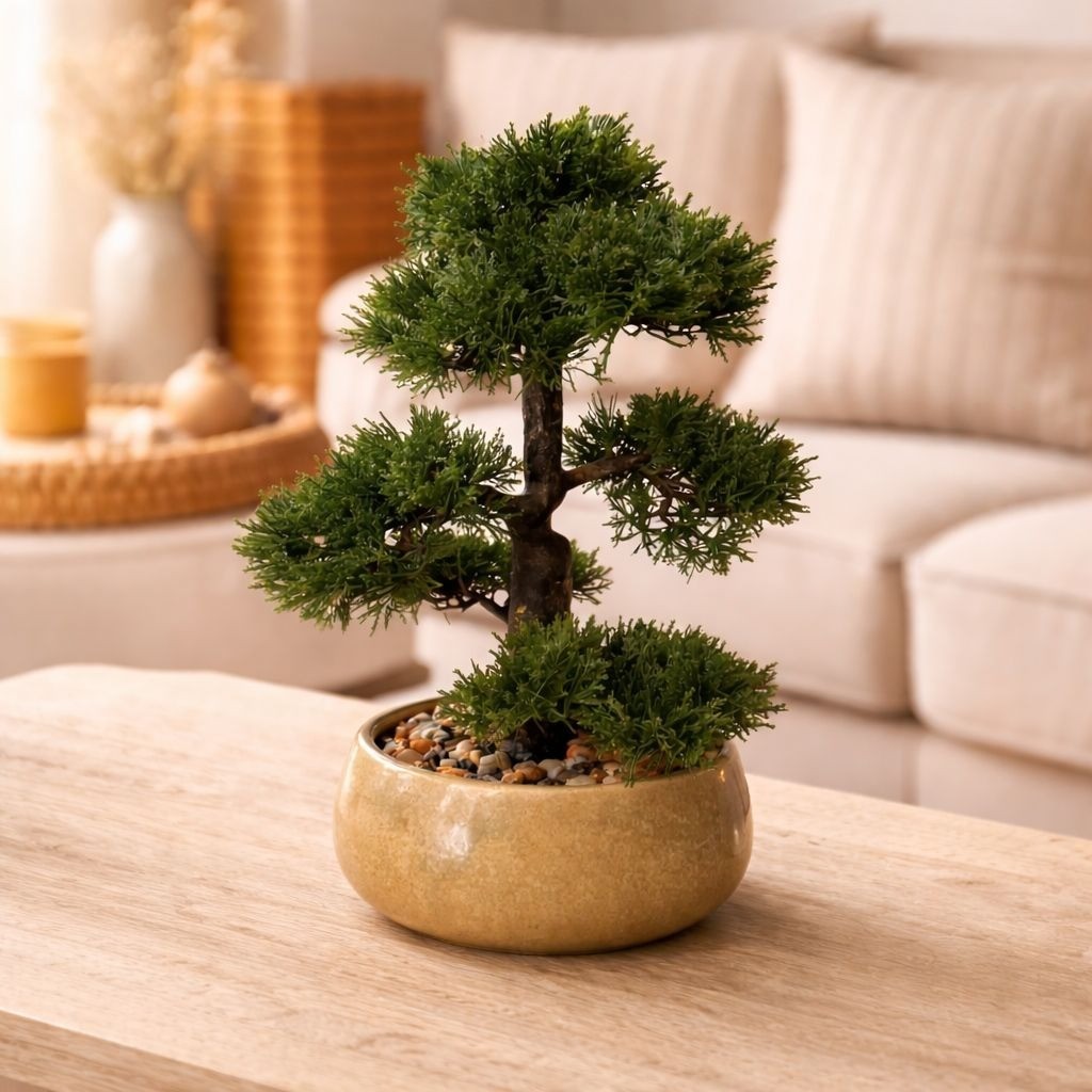 Artificial Bonsai Tree Faux Cedar Potted Plant Japanese Style Zen Decor Tabletop