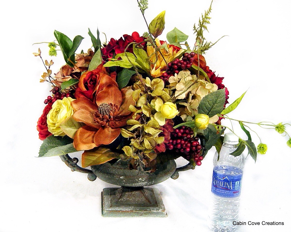Silk Floral Arrangement Centerpiece Old World Urn 4 Season CUSTOM DESIGNS