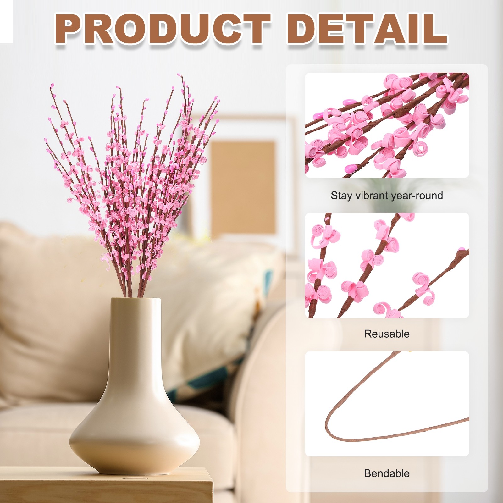8Pcs Tall Jasmine Flower for DIY Floral Art Plant(Pink)