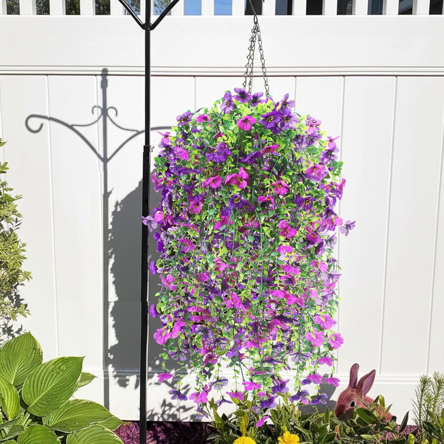 4PCS Artificial Hanging Flowers UV Resistant Faux Silk Purple Vine Outdoor Porch