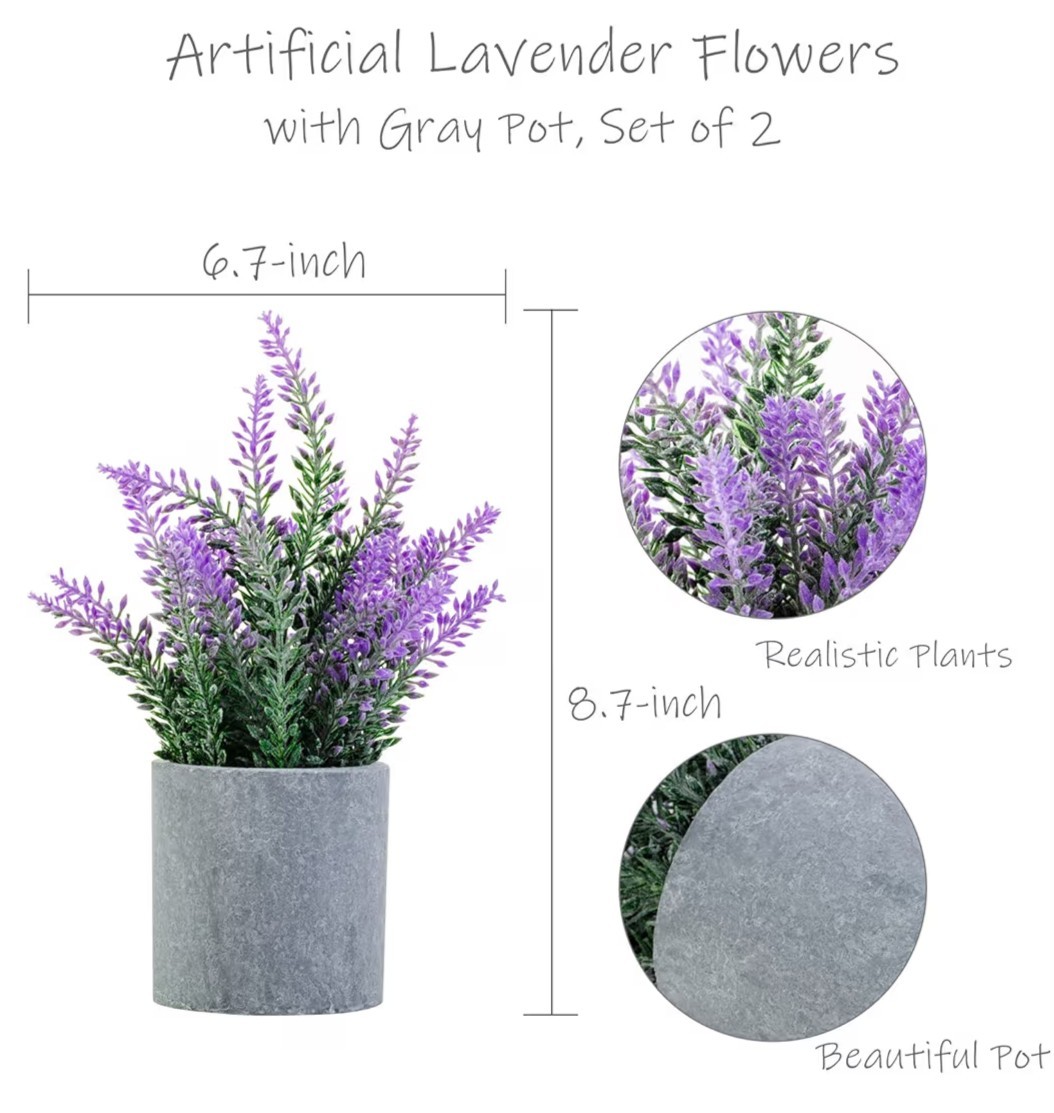 Cadnly Artificial Lavender Arrangement in Gray Pot Set of 2