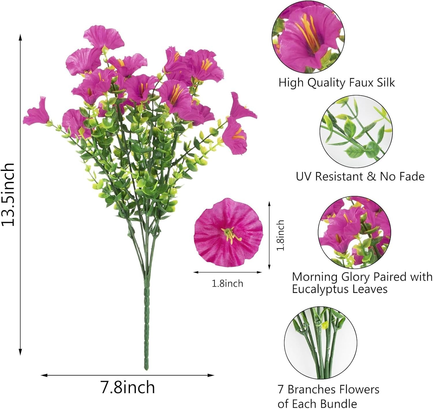 12 Bundles Artificial Flowers for Outdoors Decoration, Faux Silk Morning Glor…
