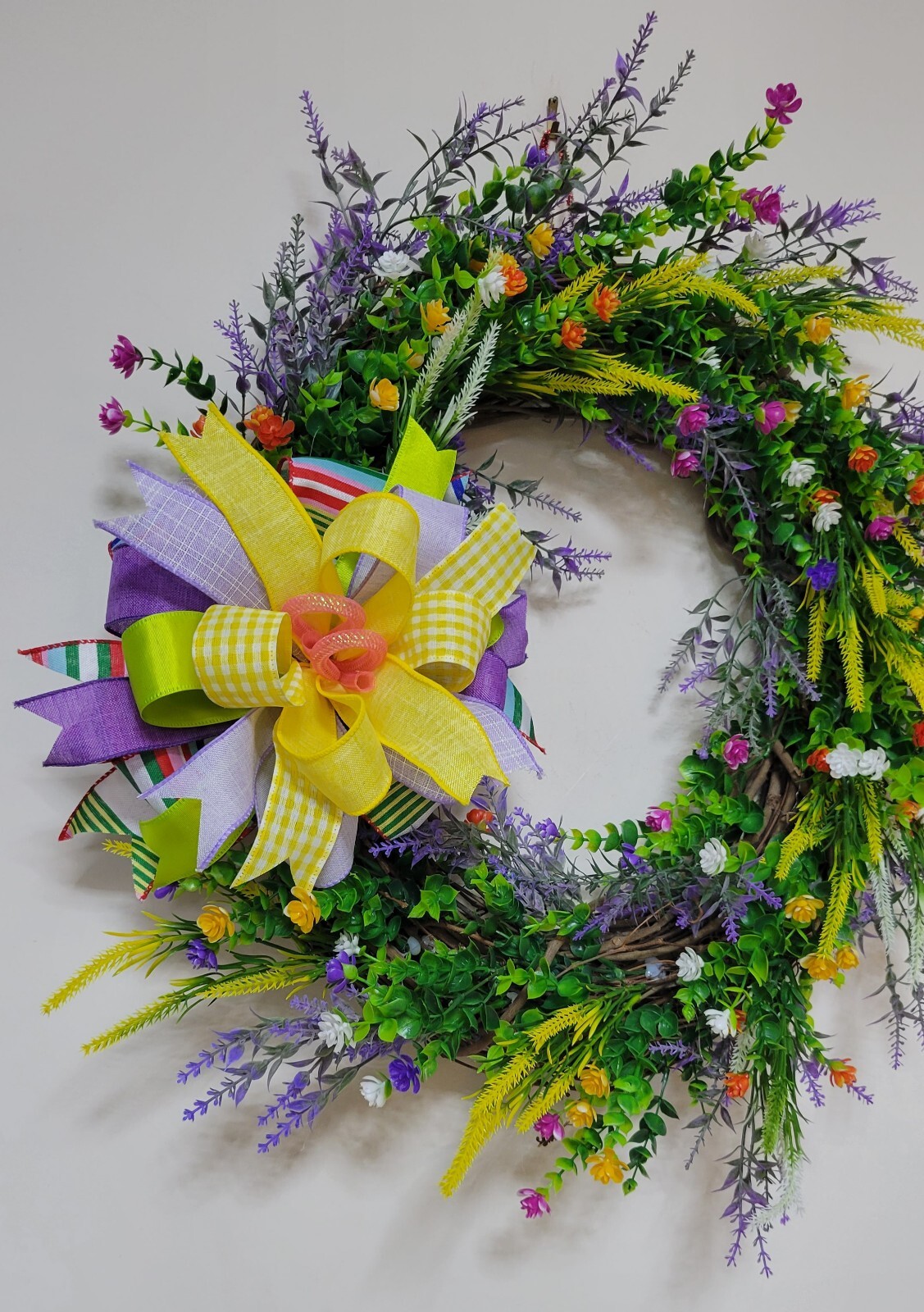Flower WREATH Two Bows 2-in-1 FALL Spring everyday GRAPEVINE Front Door Wall