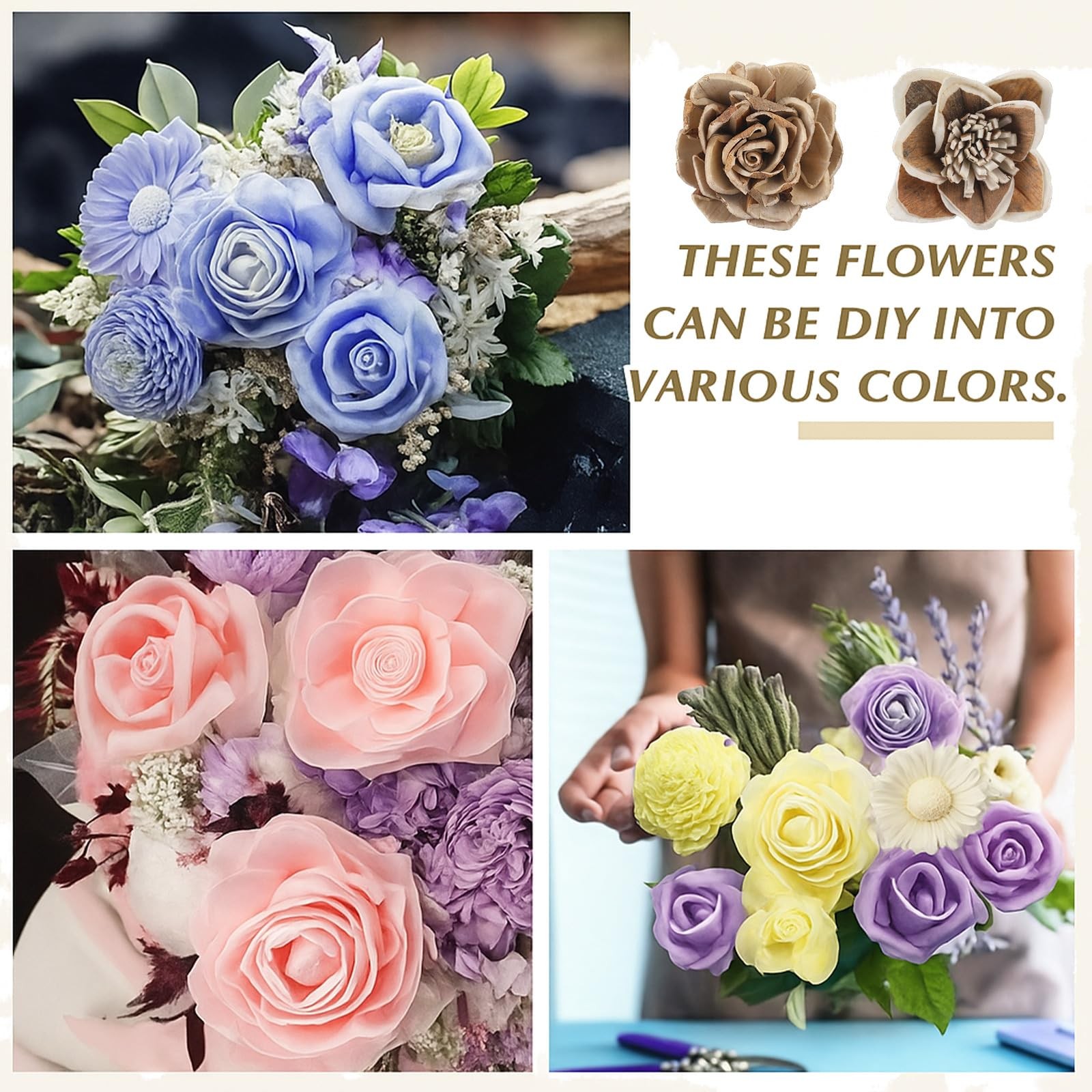 Dark Brown Retro DIY Sola Wood Flowers 50 PCS Assortment 1.381.77 Inch Bulk