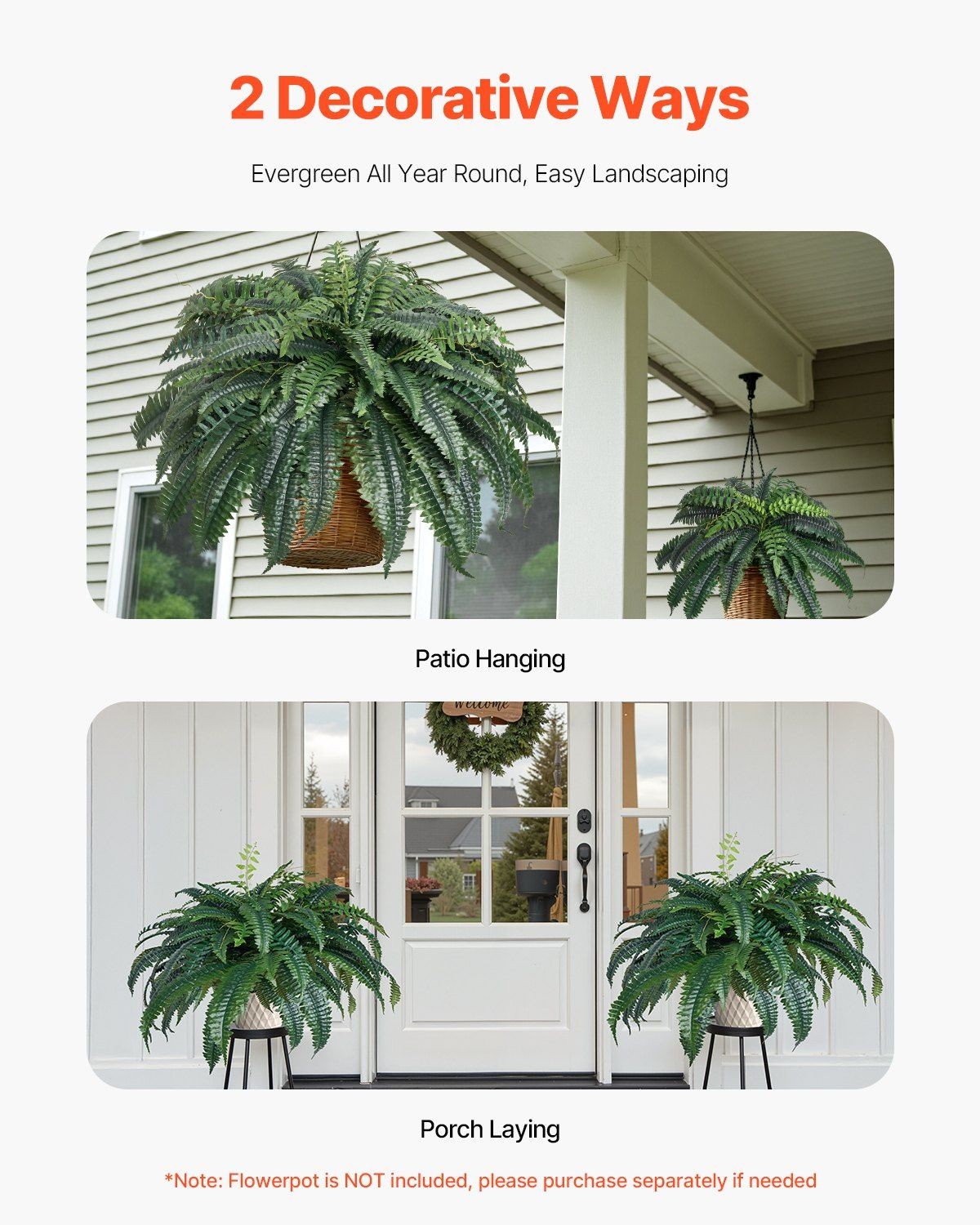 Dense 88-Branch Boston Fern, 43-47in Spread, PE+Silk Lifelike Artificial Plant