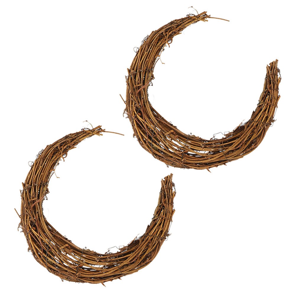 2Pcs Reusable Moon Rattan Wreath Ring DIY Decor Frame with Natural Vine
