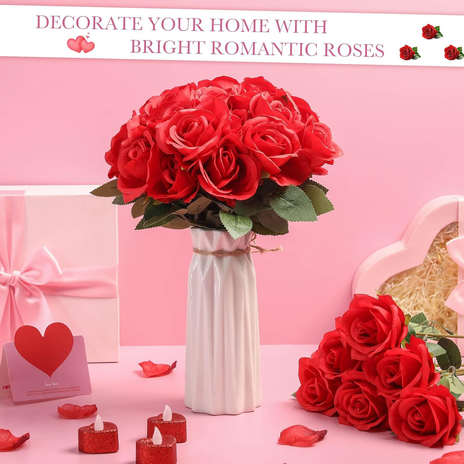 600 Pcs Realistic Red Silk Roses with Long Stem for Weddings & Decor