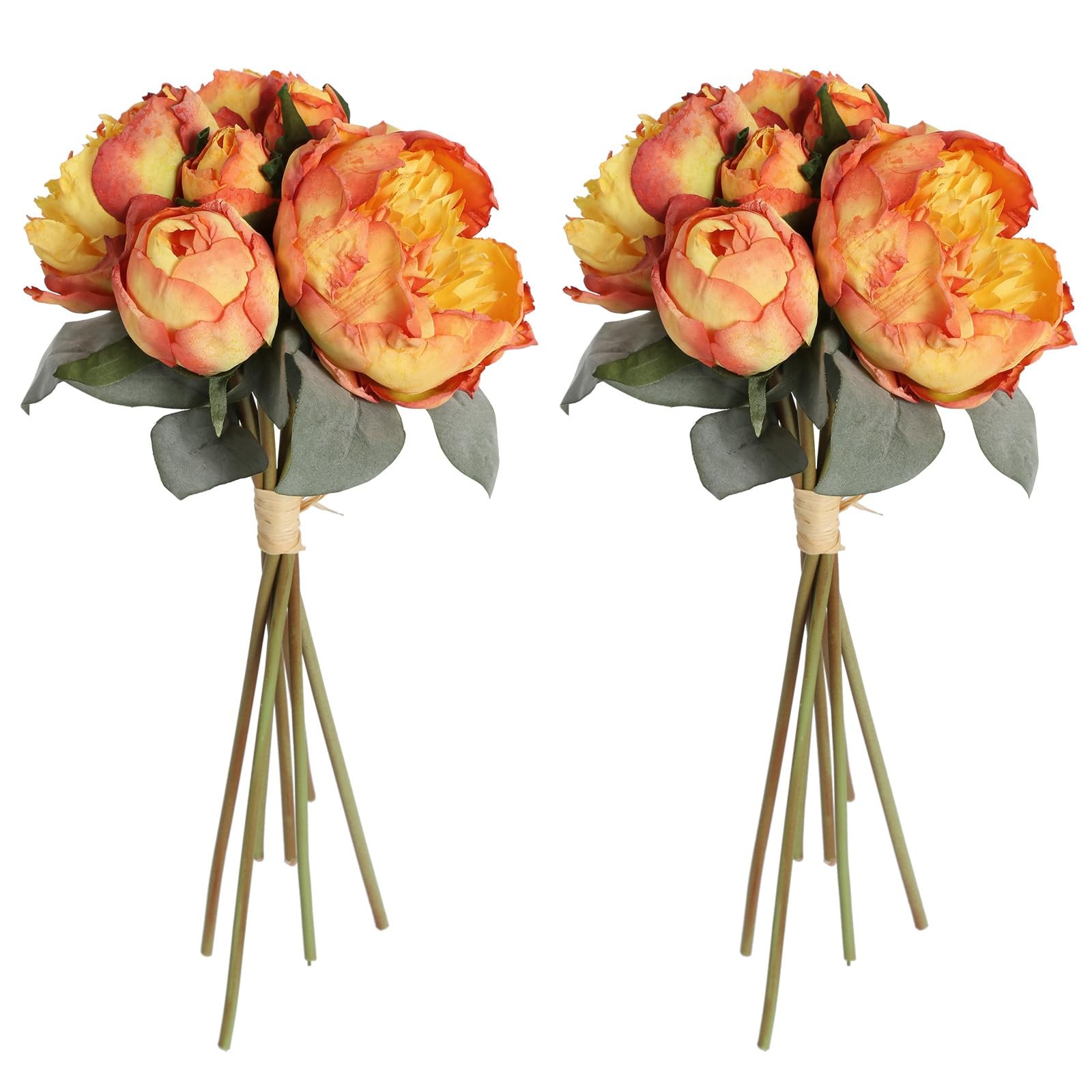 Silk Peonies Orange 2 Bouquets 14 Heads Artificial Flowers For Wedding Home Deco