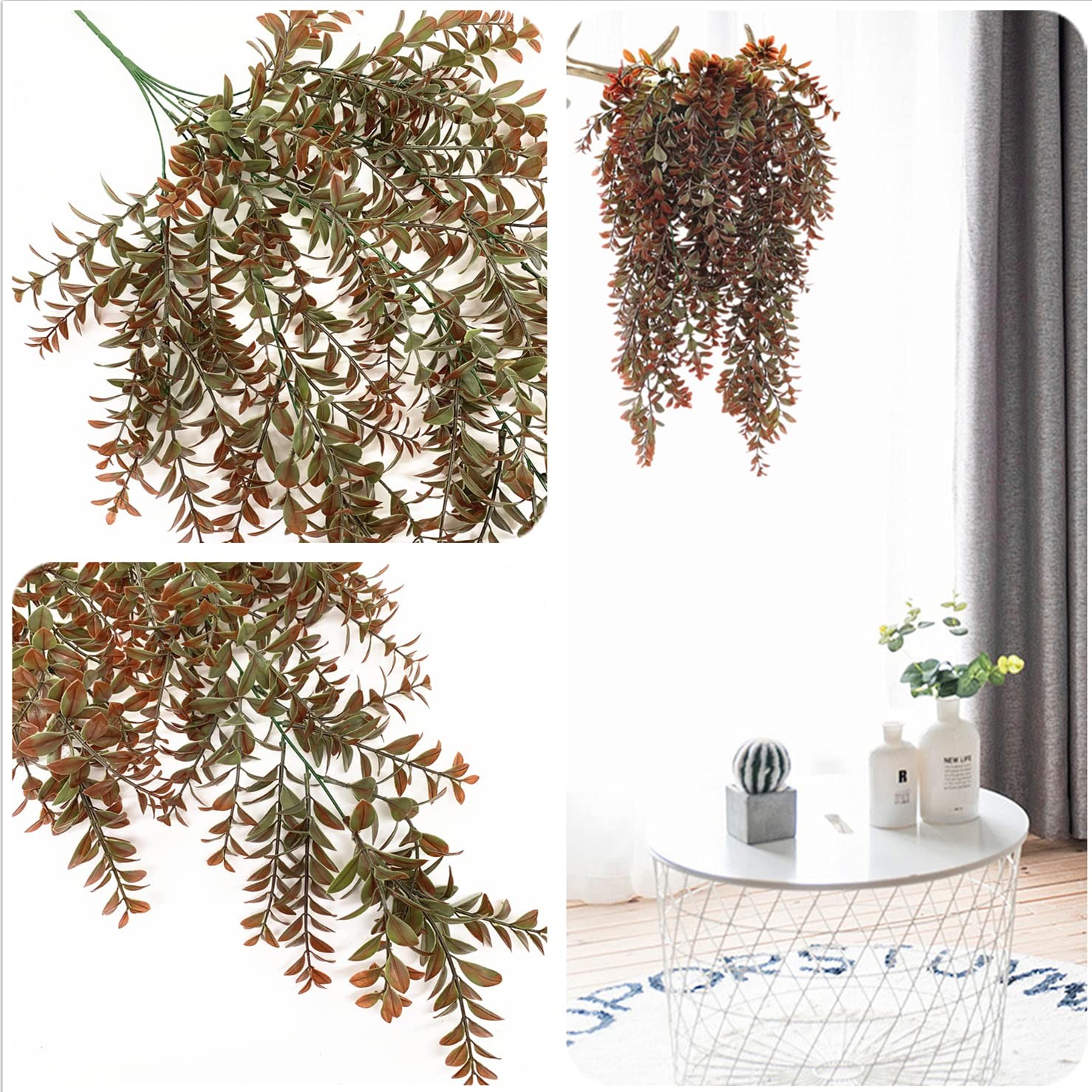 Artificial Hanging Plants Red 4 Pack, Brown Leaves Fake Vines Decoration Plas…