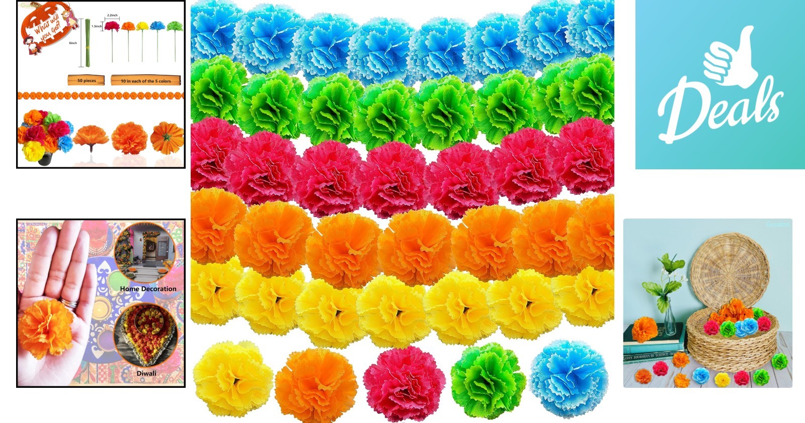 50 pcs Mixed Color Marigold Heads – Ideal for Celebratory & Crafting Events