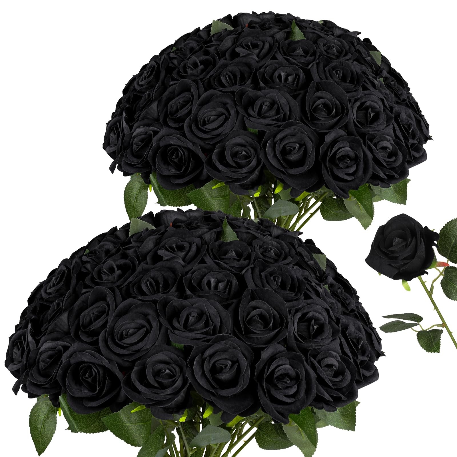 48 PCS Black Roses Velvet Realistic Artificial Flowers with Bendable Stems fo…