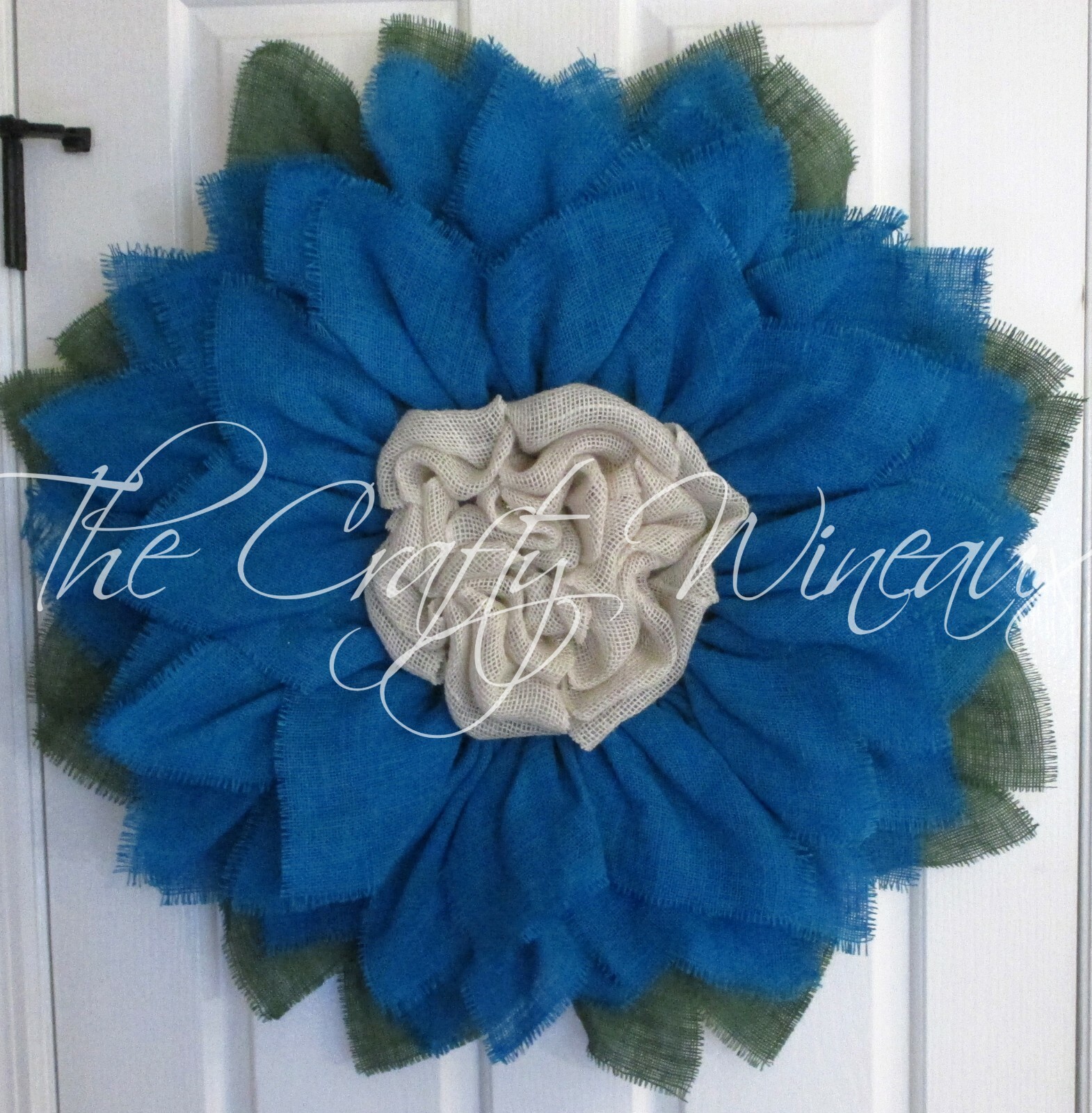 The Crafty Wineaux – Extra Large 30″ Turquoise Blue Burlap Sunflower Wreath