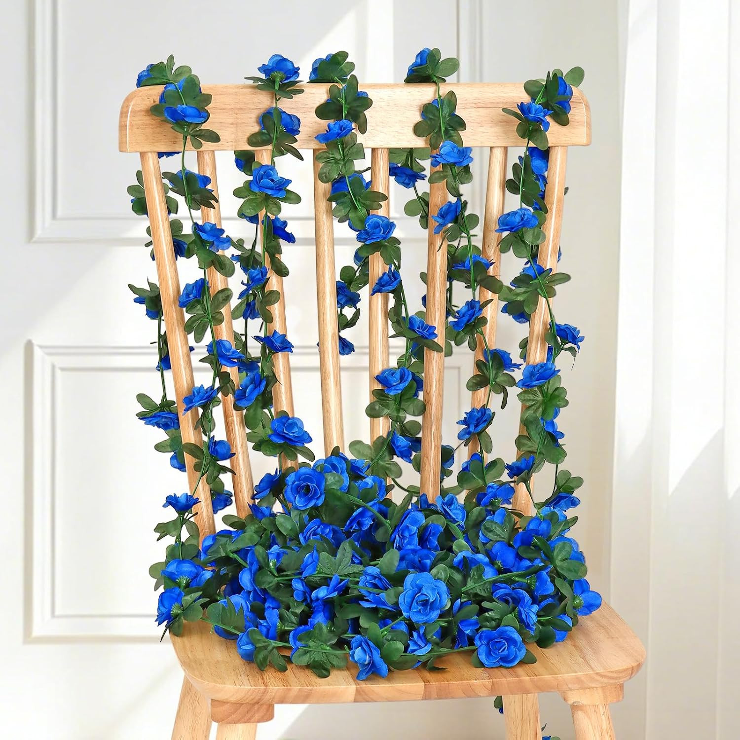 9 Pack 72 FT Artificial Flower Garland Fake Blue Roses Vines Silk Flowers | Fau