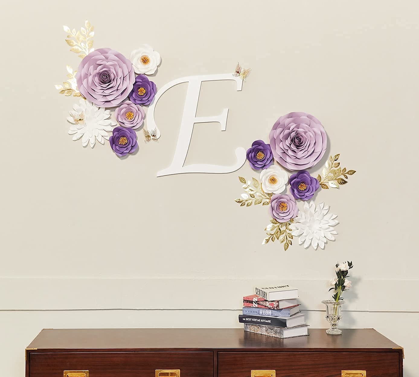 Purple Roses Paper Flowers Decorations for Wall, Giant Floral Wall Decor for …