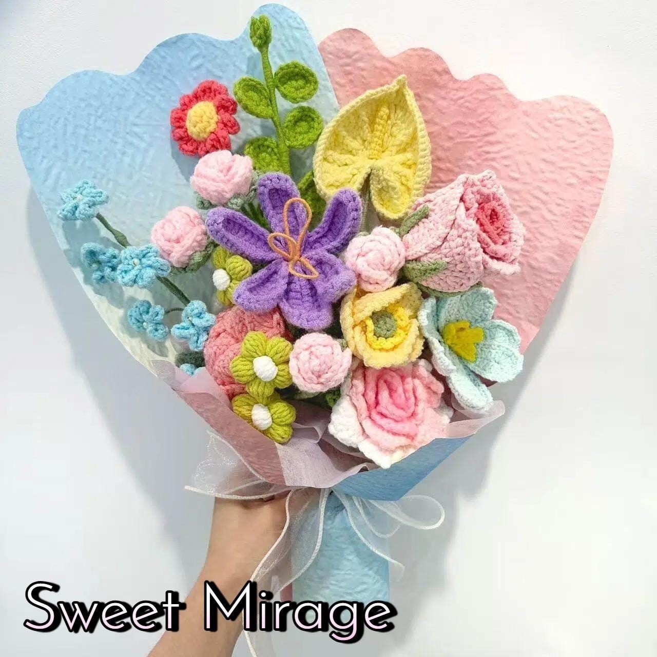Colorful Crochet Flower Bouquet Birthday Thank You Gift for Her