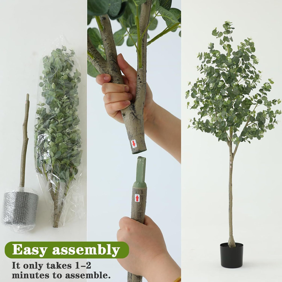 Artificial Eucalyptus Tree with Plant Pot, Natural Large Faux Plants