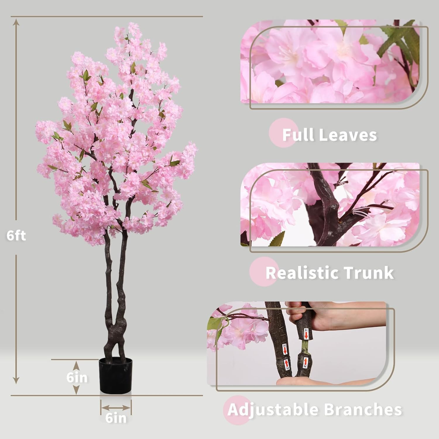 6Ft Faux Pink Cherry Blossom Tree – Realistic Artificial Sakura Decor