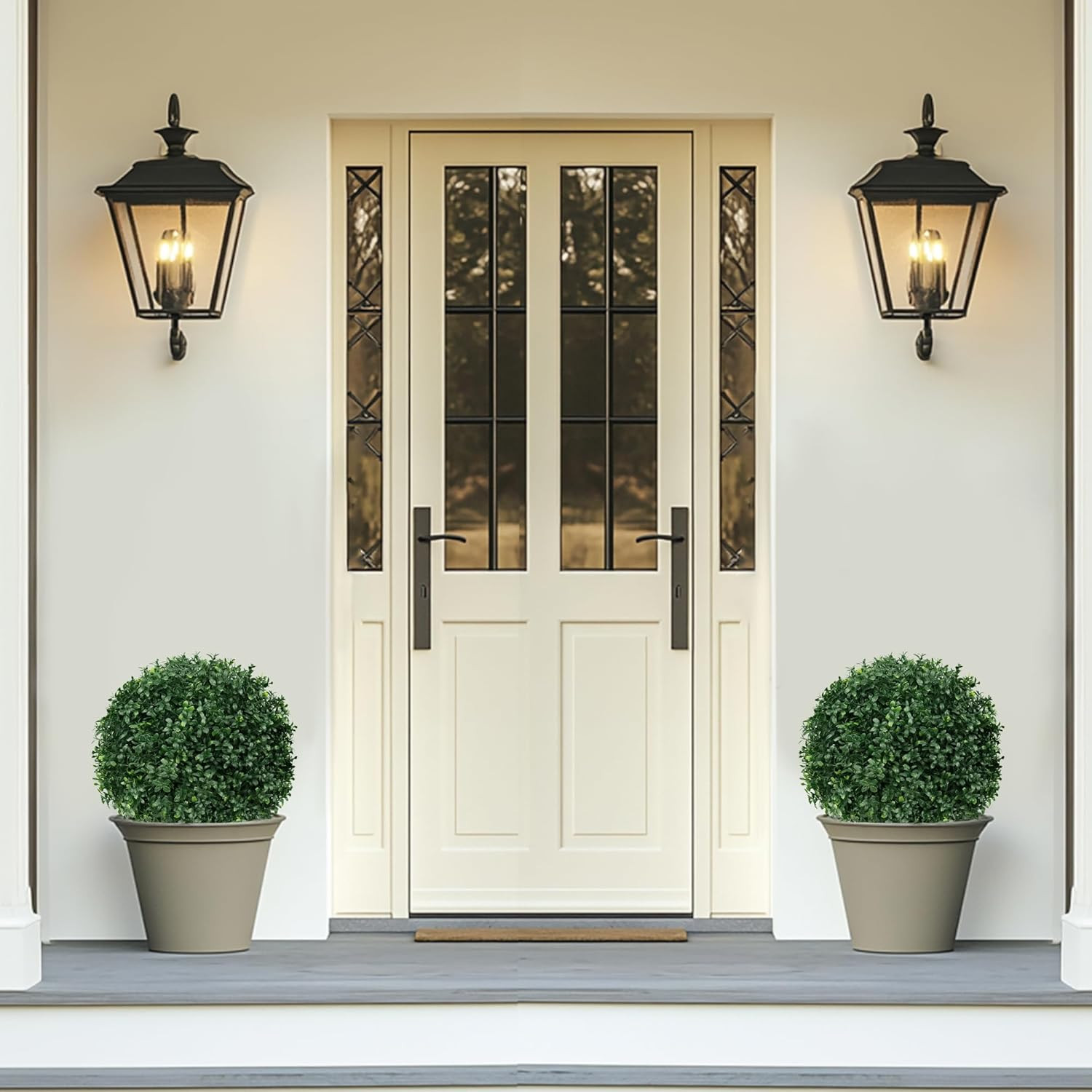 Artificial Boxwood Topiary Ball Tree UV Resistant Outdoor Plant Set of 2