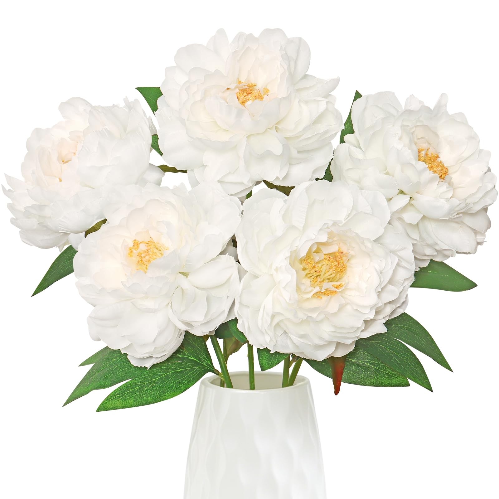 Fake Flowers White Peonies 16 Inch 6 PCS Bulk White Peony Artificial Flower S…