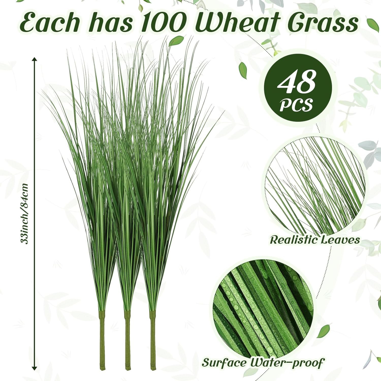 48 Pcs 33 Inch Faux Grasses for Outdoor Planters UV Resistant Fake Tall Grass