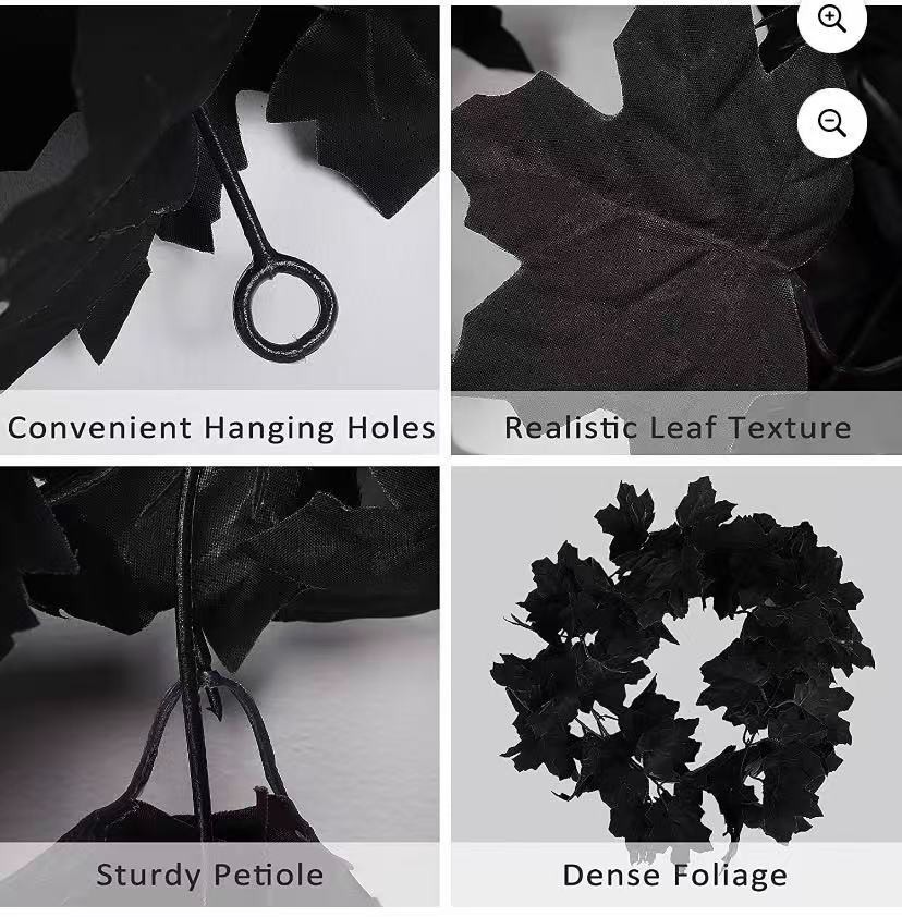 Halloween Artificial Maple Leaf Lifelike For Decorating Home/wall Black