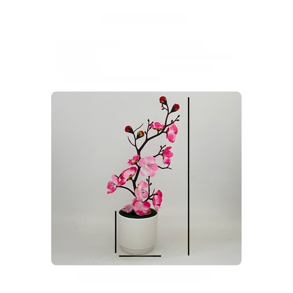 Plastic Potted Artificial Flower Bonsai with Natural-Looking Plum Blossom